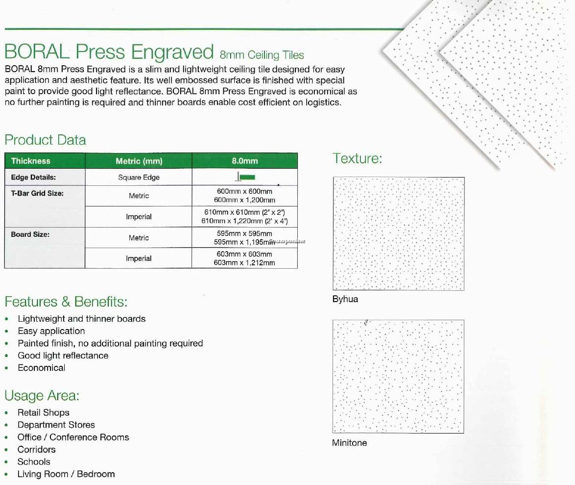 USG Boral 8mm Press Engraved Ceiling Tiles (Minitone) 2' x 4' x 8mm