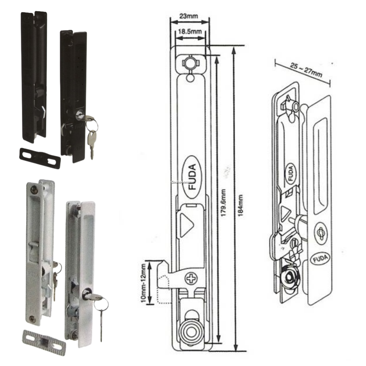 Fuda Sliding Door Lock Handle with 2 Keys AL101