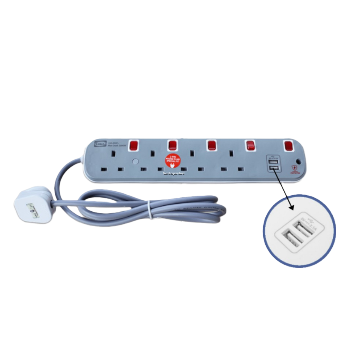 Lemax 4 Gang 2 Meter with 2 USB Port Extension Socket